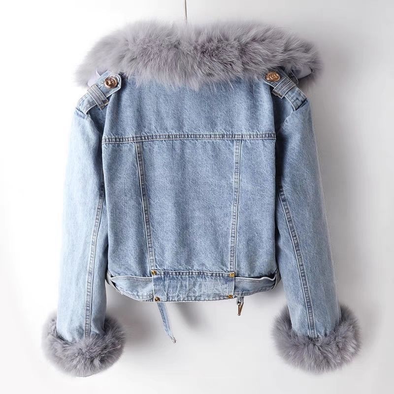 EB | Denim-Motojacke mit Kunstpelz
