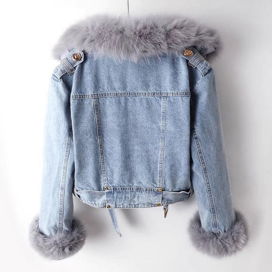 EB | Denim-Motojacke mit Kunstpelz