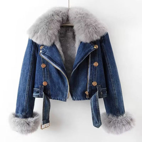EB | Denim-Motojacke mit Kunstpelz
