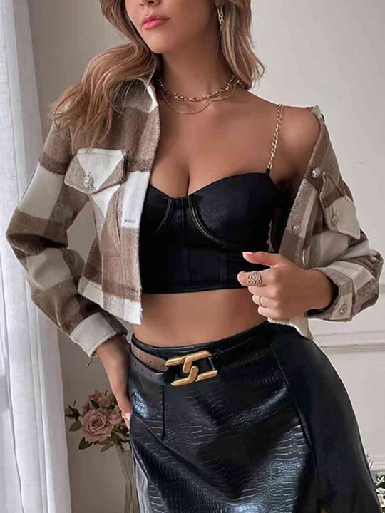 EB | Karierte Kragenknopf Jacke
