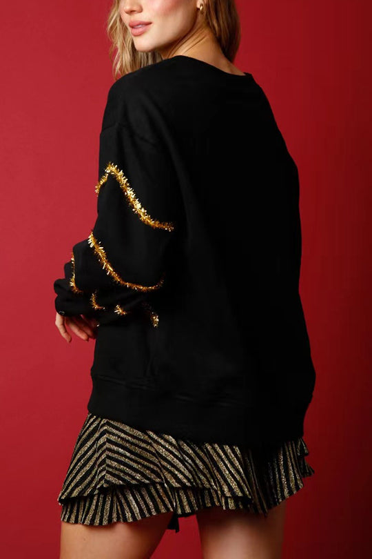 EB | Weihnachtsbaum Pailletten Langarm Lockeres Sweatshirt