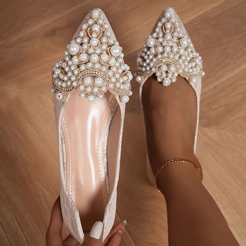 EB | Elegante Braut Ballerinas mit Spitze und Kunstperlen