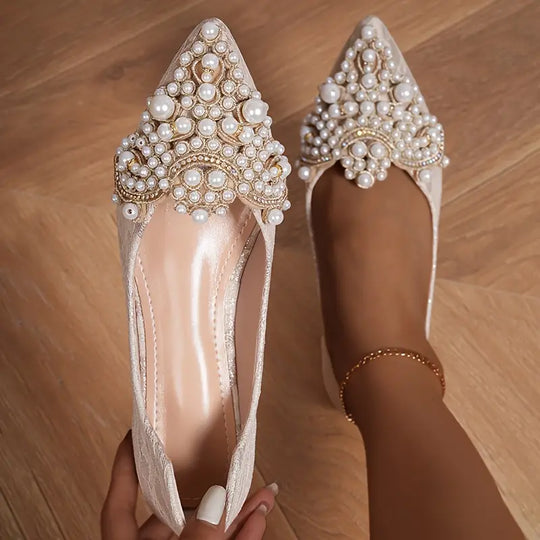 EB | Elegante Braut Ballerinas mit Spitze und Kunstperlen