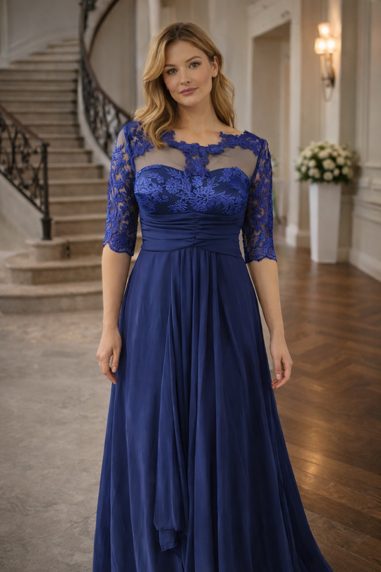 Damen Elegantes Abendkleid mit floralen Spitzenakzenten und schwingendem Rock EB