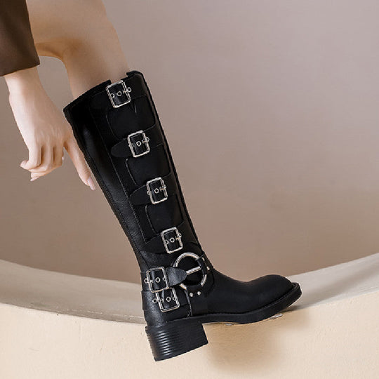 EB | Frauen Sommer Gürtel Schnalle Chunky Absatz Martin Stiefel