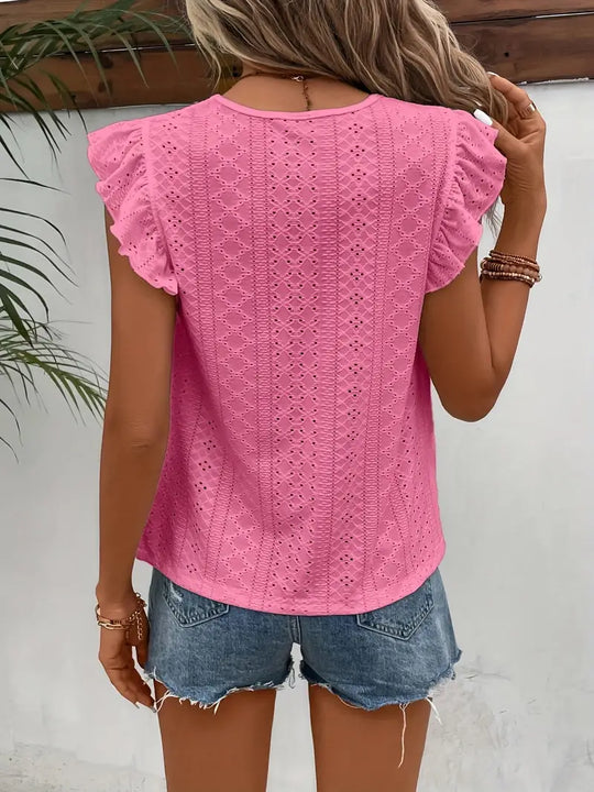 EB – vintage-t-shirt mit rundhalsausschnitt und rüschenbesatz
