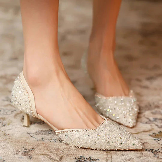 EB | Stilvolle Schuhe mit Spitzer Zehe und Mittlerem Absatz mit Glitzeroberfläche