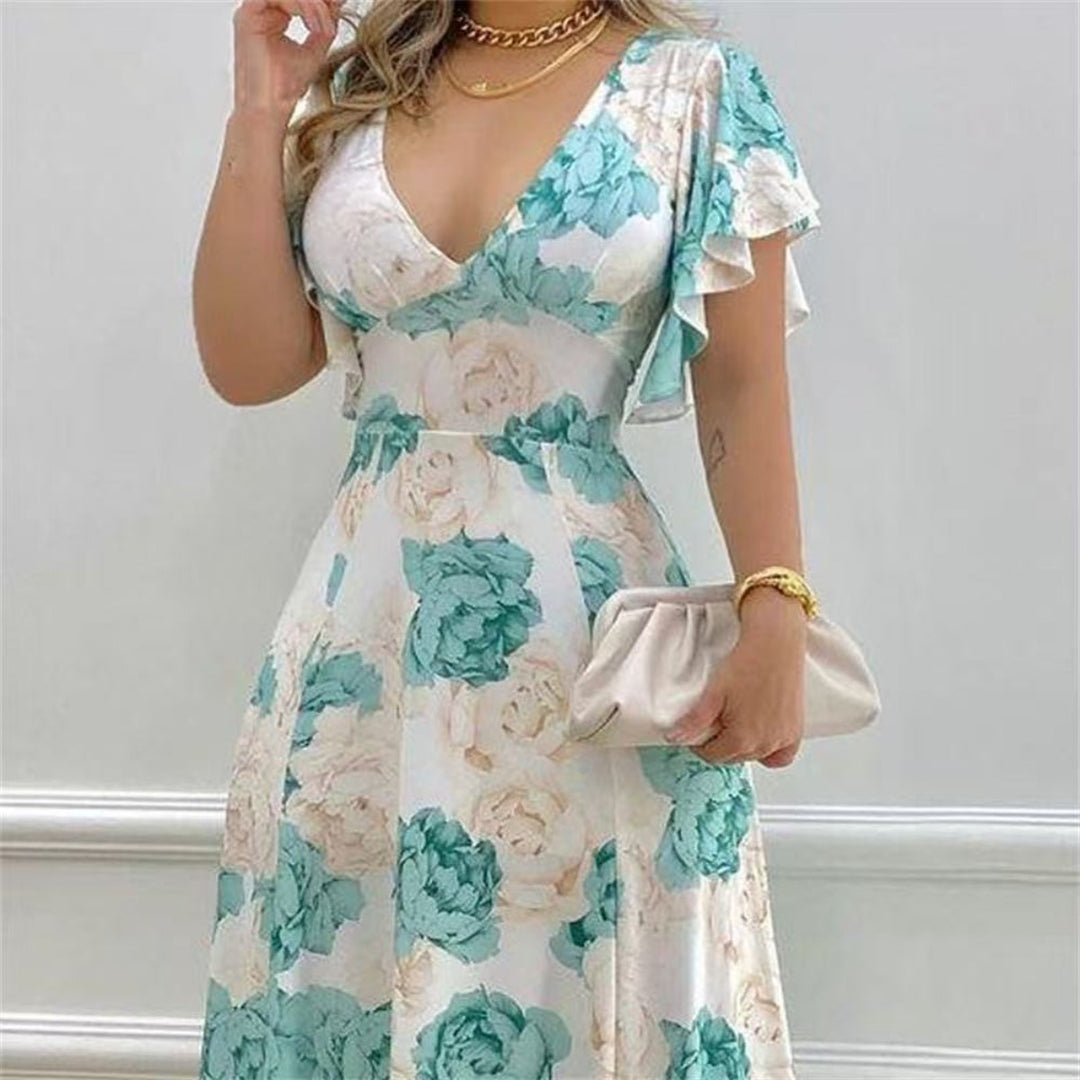EB | V-Ausschnitt Temperament elegant große Größe gedruckt Kleid