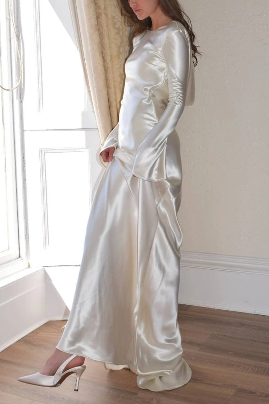 EB | Pearl Eden Satin Rückwärtig Offene Cowl Neck Gown Maxi Kleid