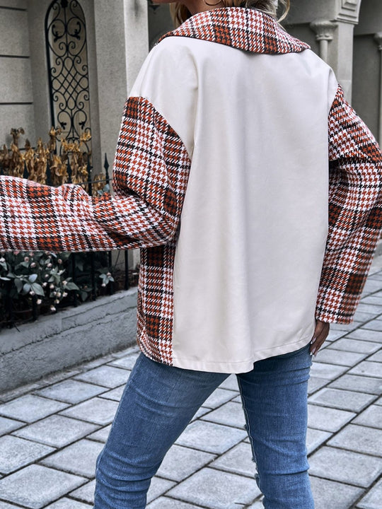 EB | Karierte Kragenhals Fall-Schulter Jacke