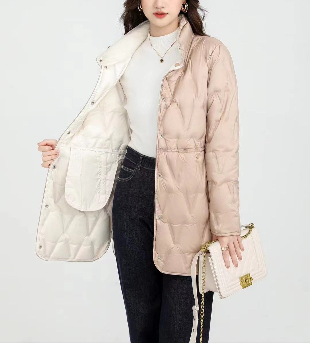 EB | Mock-Snap-Button Gesteppte Pufferjacke