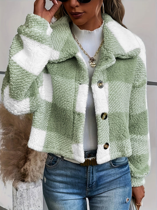 EB | Karierter Teddy-Mantel mit Knopfverschluss