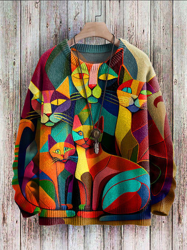 EB | Fröhlicher Katzenprint-Pullover für Frauen