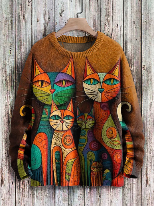 EB | Fröhlicher Katzenprint-Pullover für Frauen