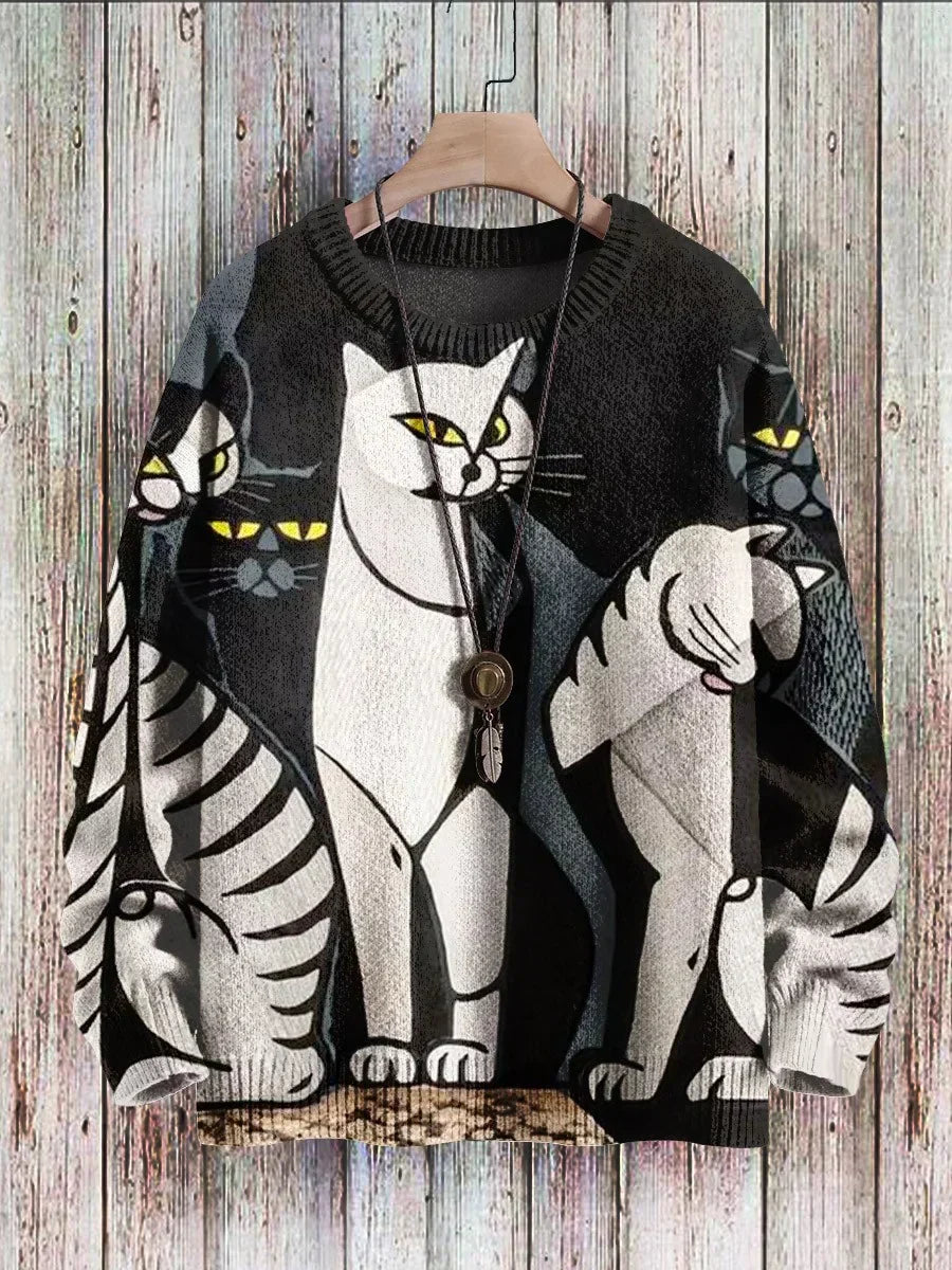 EB | Fröhlicher Katzenprint-Pullover für Frauen