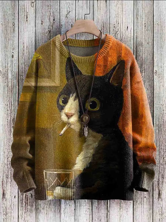 EB | Fröhlicher Katzenprint-Pullover für Frauen