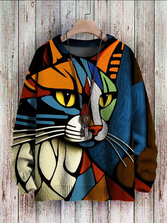 EB | Fröhlicher Katzenprint-Pullover für Frauen