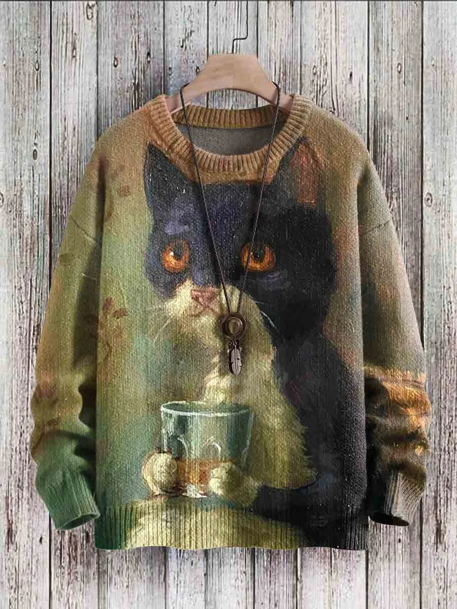 EB | Fröhlicher Katzenprint-Pullover für Frauen