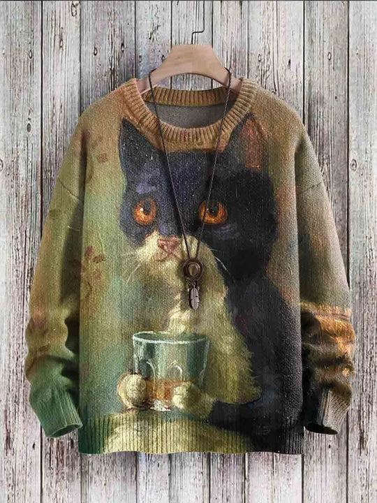 EB | Fröhlicher Katzenprint-Pullover für Frauen