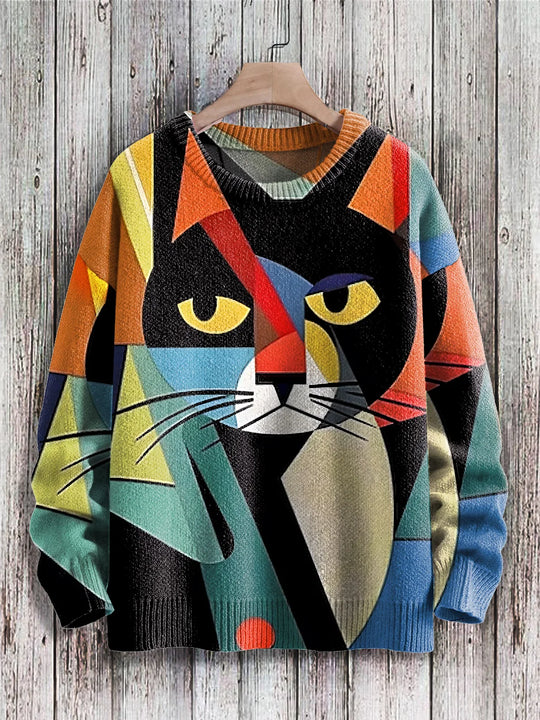 EB | Fröhlicher Katzenprint-Pullover für Frauen