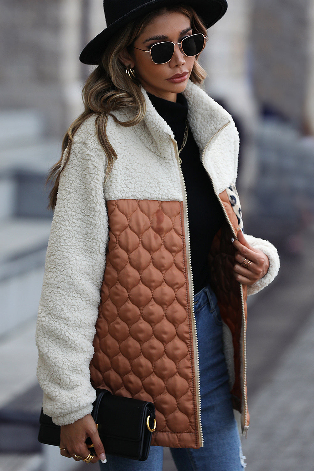 EB | Zip-Jacke mit Stehkragen aus Sherpa mit Leoparden-Patches