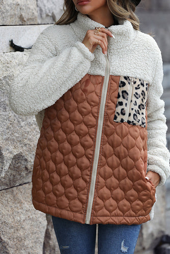 EB | Zip-Jacke mit Stehkragen aus Sherpa mit Leoparden-Patches