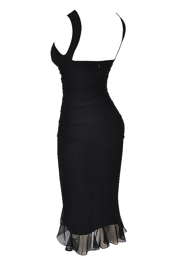 EB | Mistress Rocks Magenta Midi-Kleid mit Rüschen
