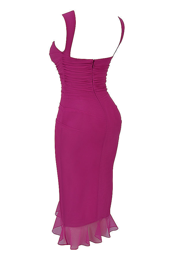 EB | Mistress Rocks Magenta Midi-Kleid mit Rüschen