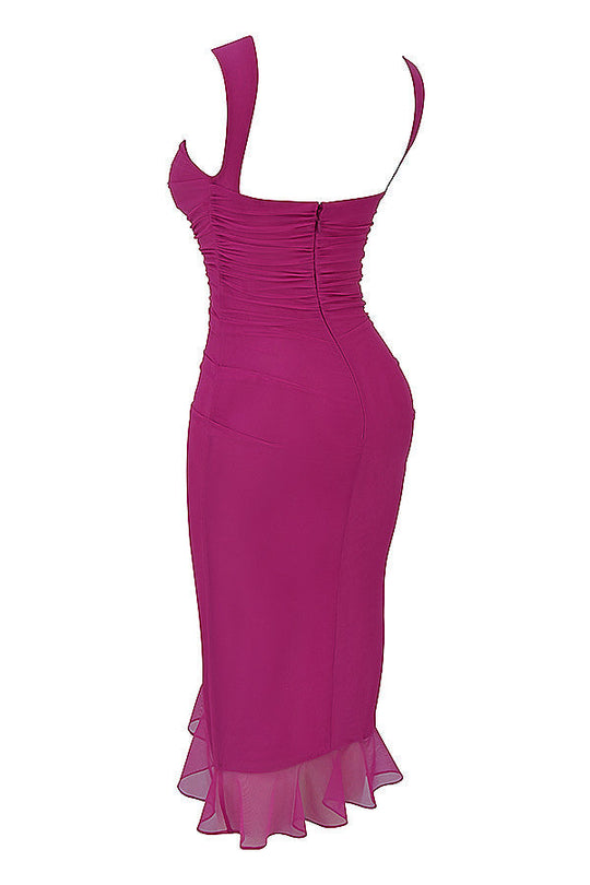 EB | Mistress Rocks Magenta Midi-Kleid mit Rüschen