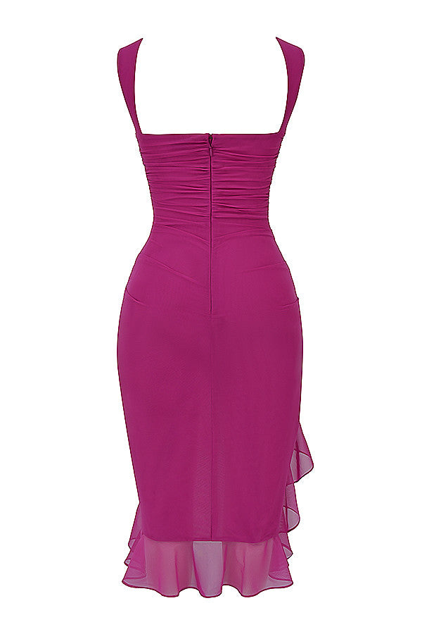 EB | Mistress Rocks Magenta Midi-Kleid mit Rüschen