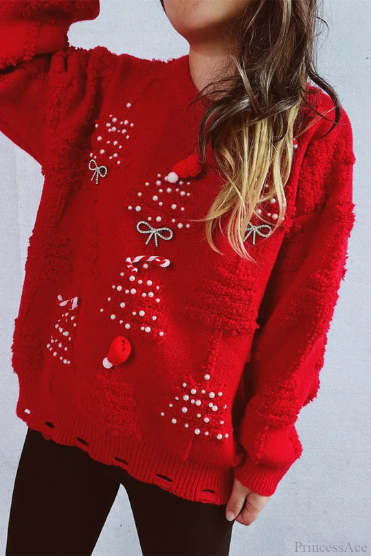 EB | Weihnachten 3D Baum Perle Solid Flocked Pullover