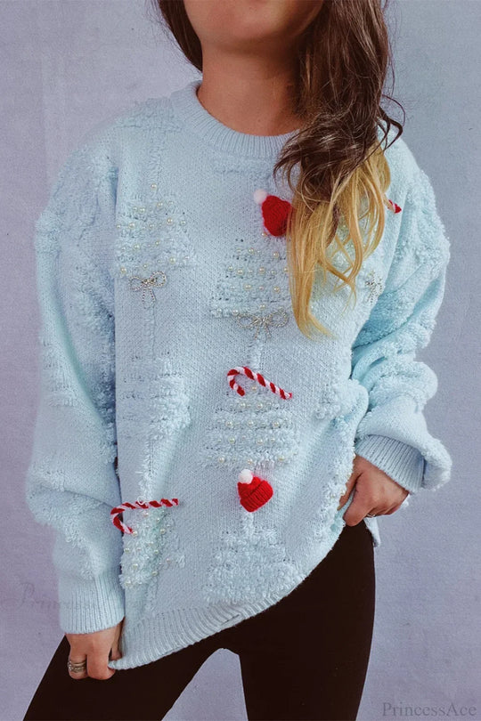 EB | Weihnachten 3D Baum Perle Solid Flocked Pullover