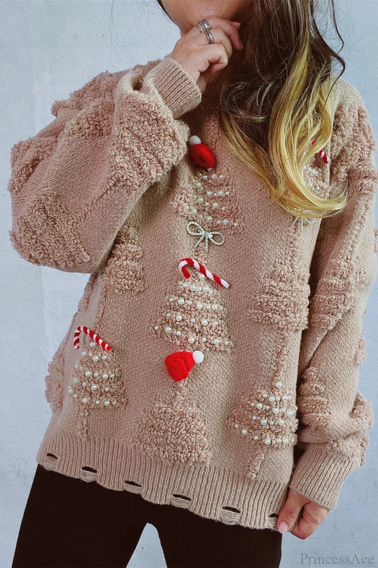 EB | Weihnachten 3D Baum Perle Solid Flocked Pullover