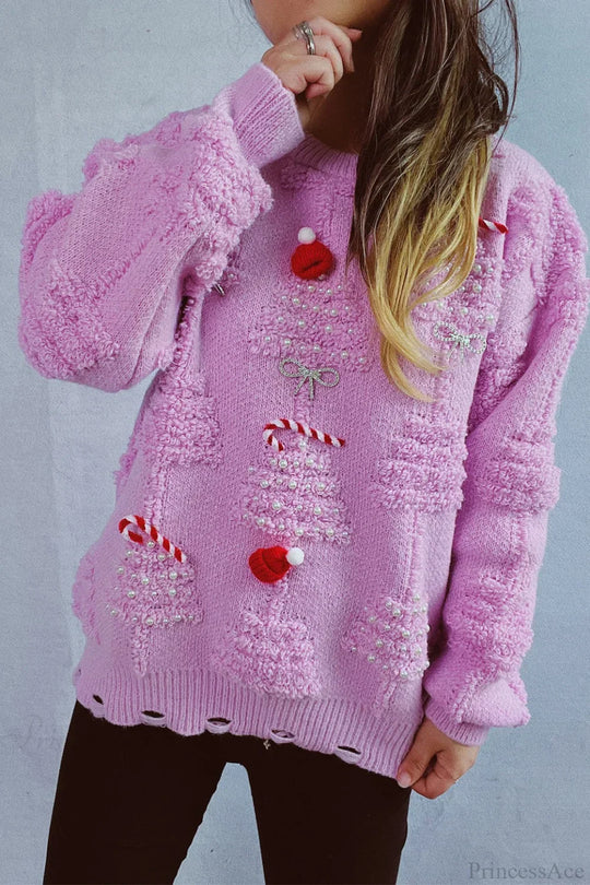 EB | Weihnachten 3D Baum Perle Solid Flocked Pullover