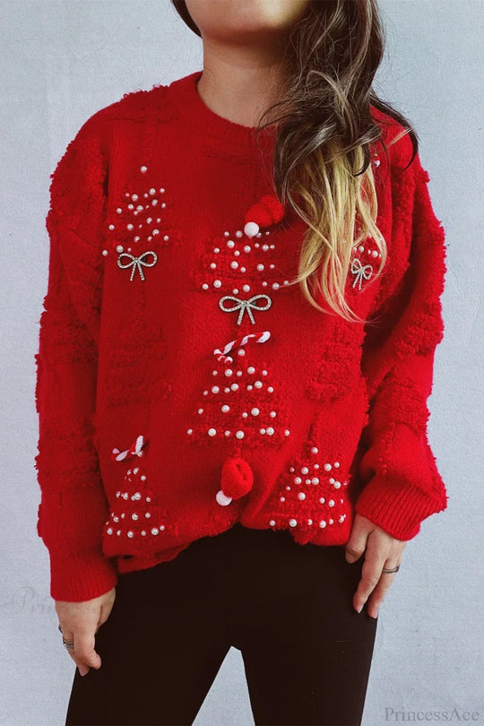 EB | Weihnachten 3D Baum Perle Solid Flocked Pullover