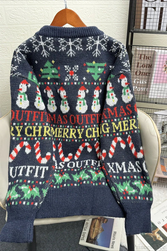 EB | Weihnachtskontrast Rundhals Lockere Lange Ärmel Pullover