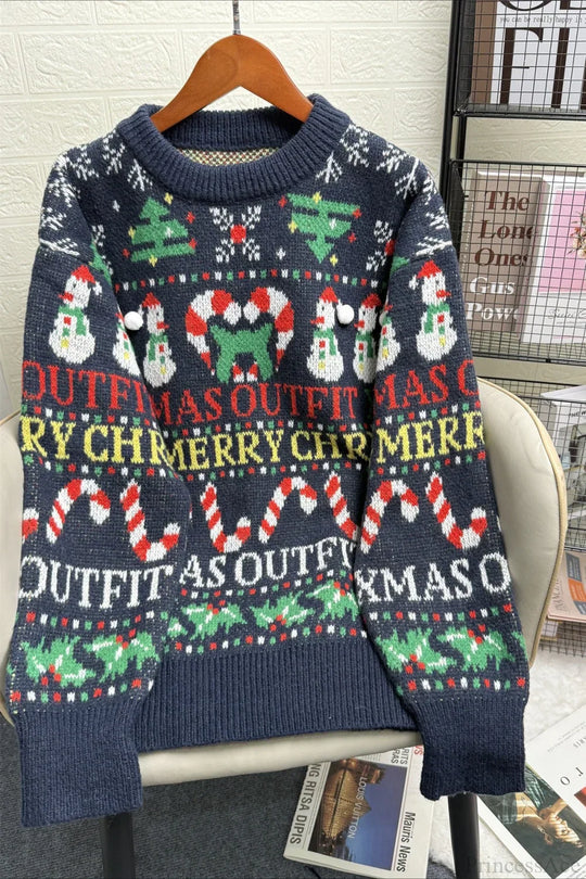 EB | Weihnachtskontrast Rundhals Lockere Lange Ärmel Pullover