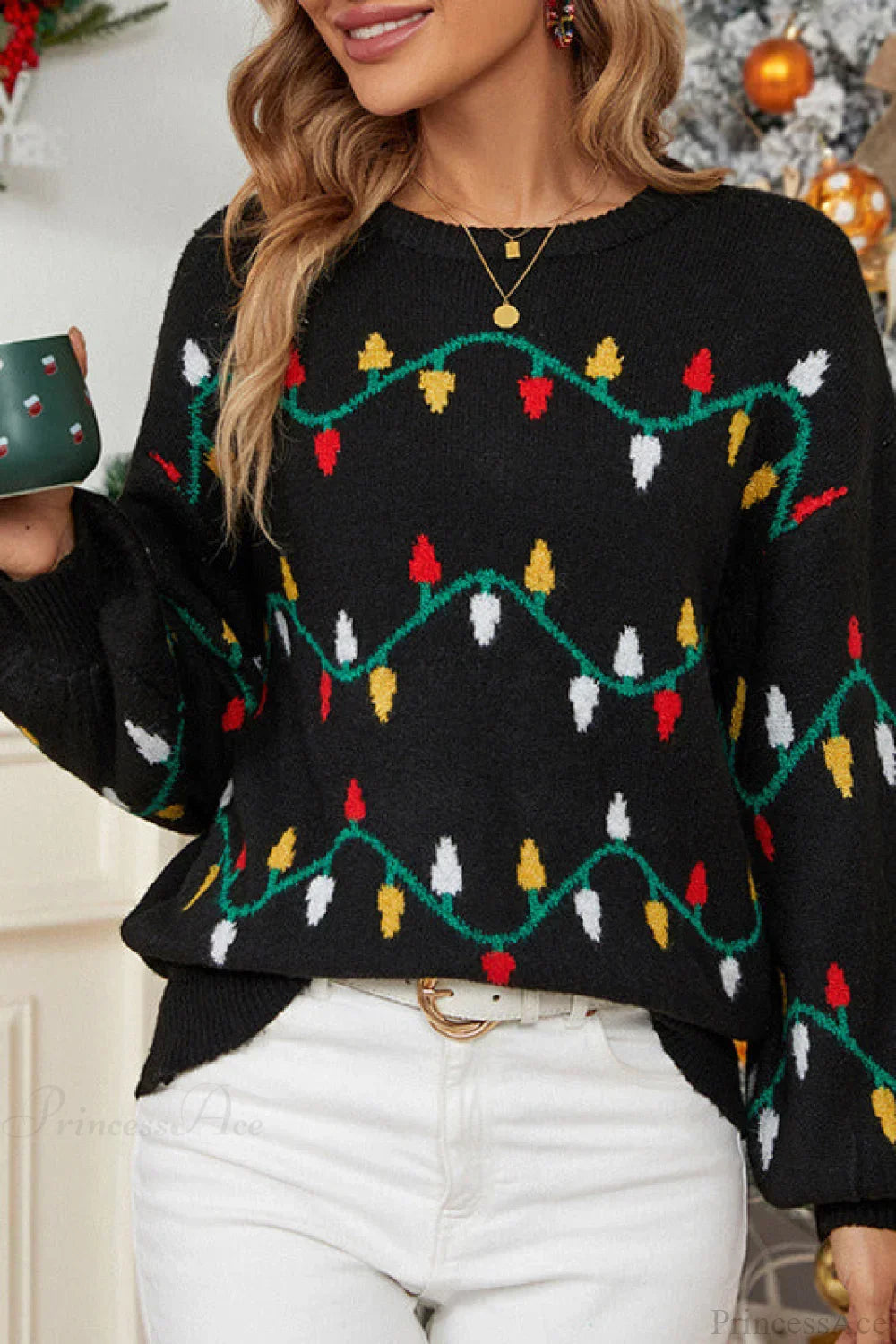 EB | Weihnachtslicht Süßer lockerer Pullover Strickpullover