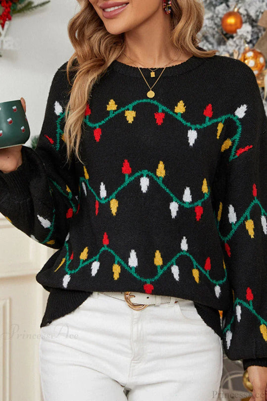 EB | Weihnachtslicht Süßer lockerer Pullover Strickpullover