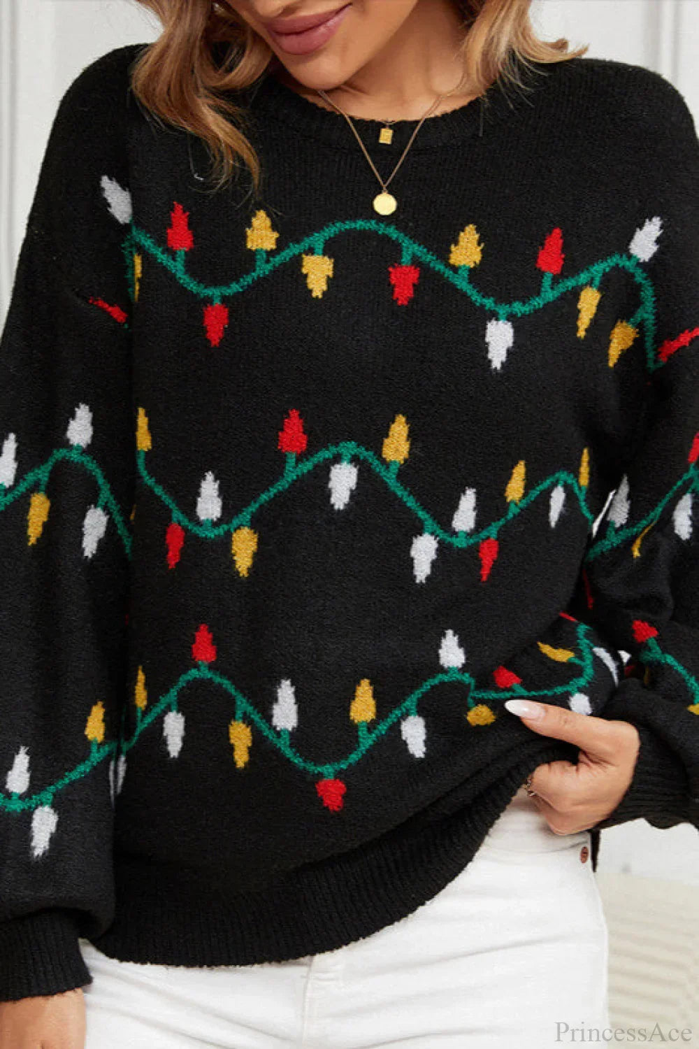 EB | Weihnachtslicht Süßer lockerer Pullover Strickpullover
