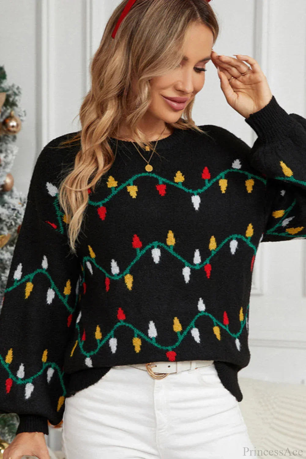 EB | Weihnachtslicht Süßer lockerer Pullover Strickpullover