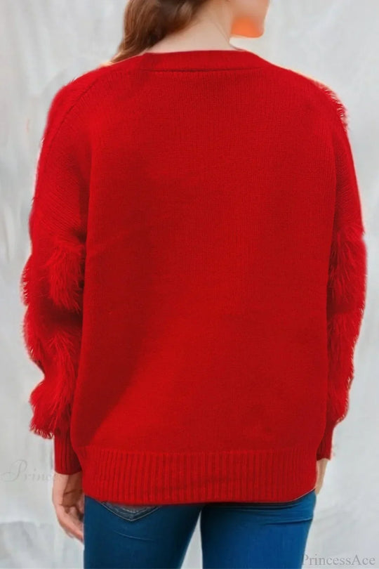 EB | Weihnachten Mink Fleece 3D Trim Einreiher Cardigan Sweater
