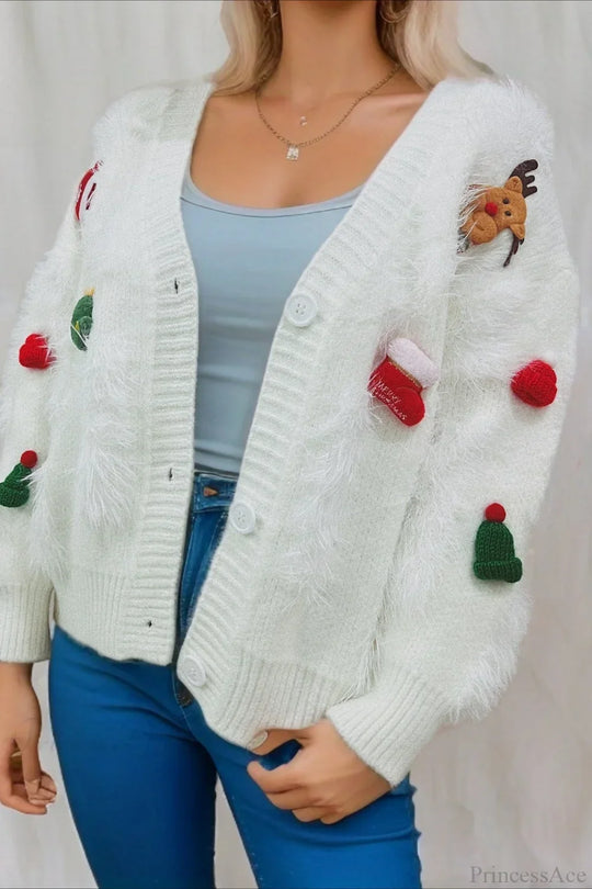 EB | Weihnachten Mink Fleece 3D Trim Einreiher Cardigan Sweater