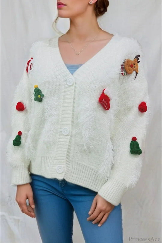 EB | Weihnachten Mink Fleece 3D Trim Einreiher Cardigan Sweater