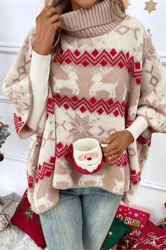 EB | Weihnachts-Elch Hoher Kragen Kontrast Fledermausärmel Pullover