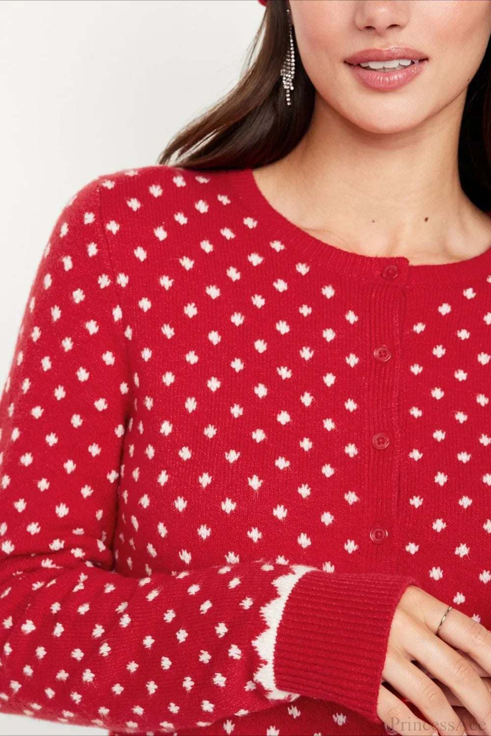 EB | Weihnachtsrot gepunktet Punkte Schneebedeckter Langarmpullover