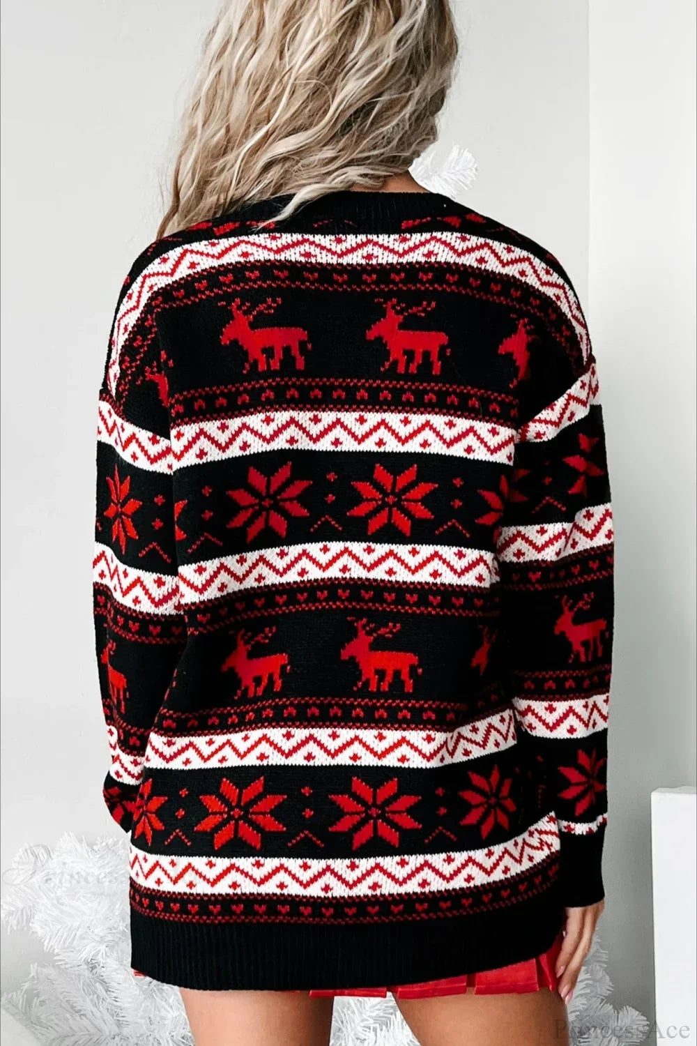 EB | Weihnachtsrentier Jacquard Folk Kontrast Locker Pullover