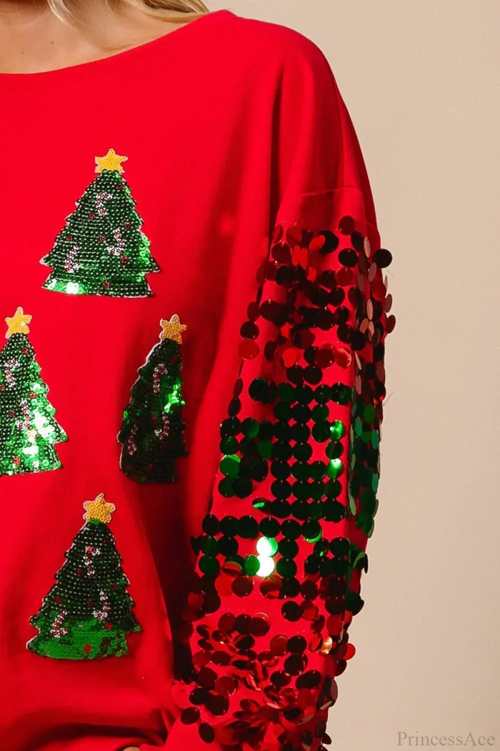 EB | Weihnachts Pailletten Langarm Lässiges Sweatshirt
