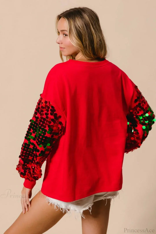 EB | Weihnachts Pailletten Langarm Lässiges Sweatshirt