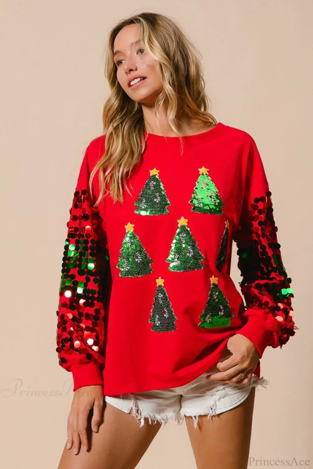 EB | Weihnachts Pailletten Langarm Lässiges Sweatshirt
